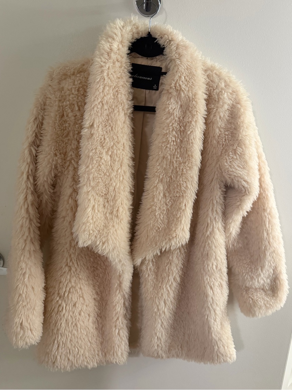 Olivaceous Plush Faux Shearling Teddy Jacket in Cream